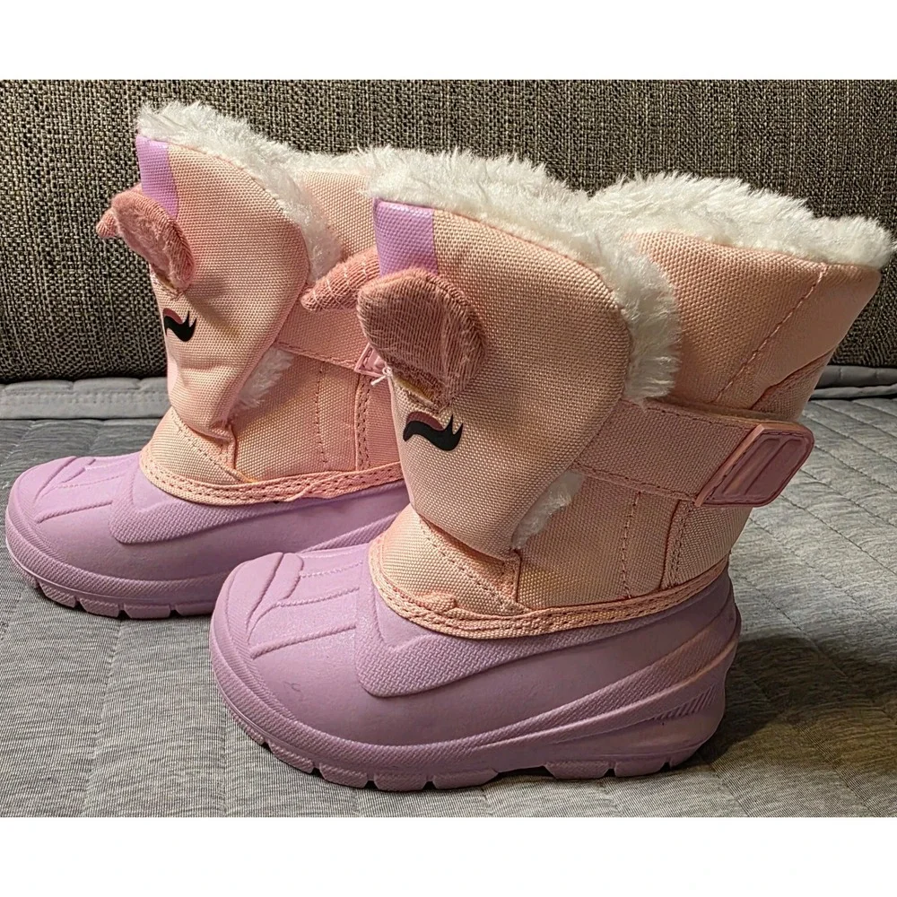 540 Morendl Kids Unicorn SnowBoots Pink Purple FauxFur Lined Winter Duck Boots 6